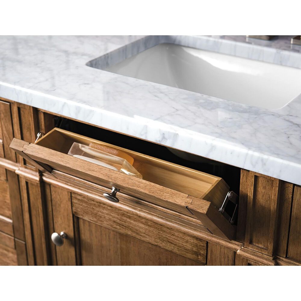 James Martin Vanities Brittany 60&quot; Single Bathroom Vanity in Saddle Brown with 3 cm Arctic Fall Solid Surface Top and Rectangular Sink, , large