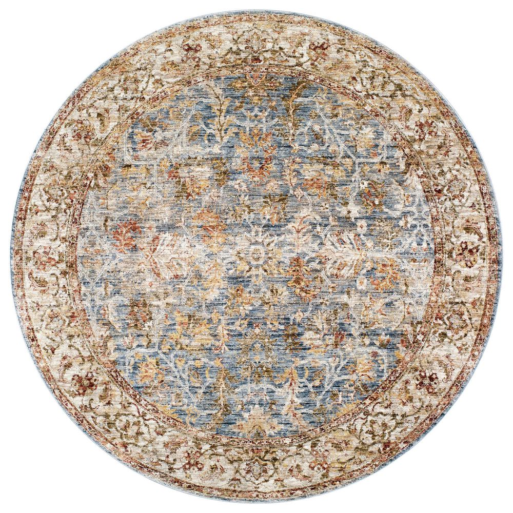 Surya Mona Lisa Oriental 6&#39;7&quot; Round Tan, Mustard, Olive, Sage, Brick Red, Dark Blue and Burgundy Area Rug, , large