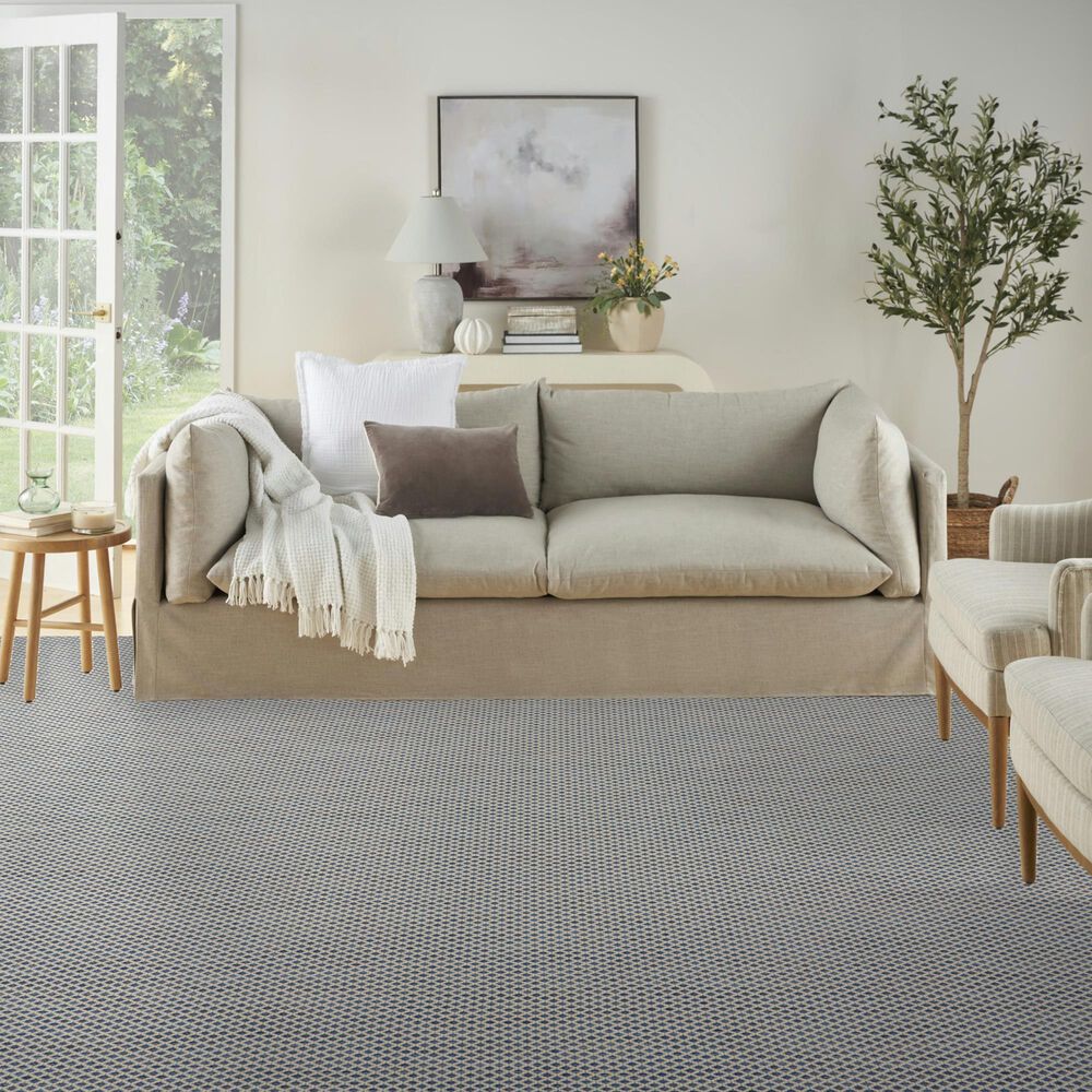 Nourison Courtyard Ivory and Blue 10&#39; x 14&#39; Indoor/Outdoor Area Rug, , large