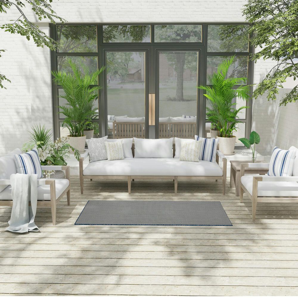 Nourison Courtyard Ivory and Blue 3&#39; x 5&#39; Indoor/Outdoor Area Rug, , large