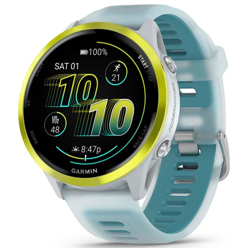 Garmin Forerunner 570 47mm Amp Yellow Aluminum Case with Translucent Whitestone and Turquoise Band, , large