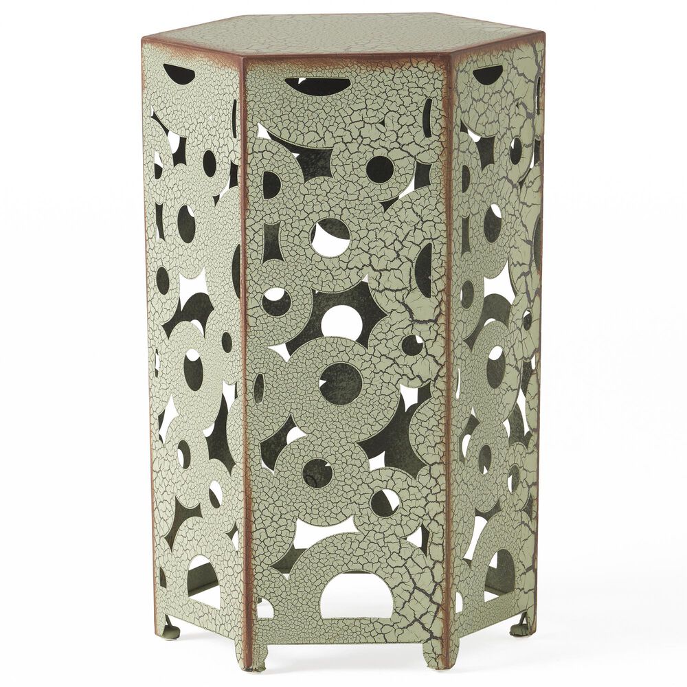 Hearth and Haven Selva 2-Piece Outdoor Hexagon Metal Side Table Set in Antique Green, , large