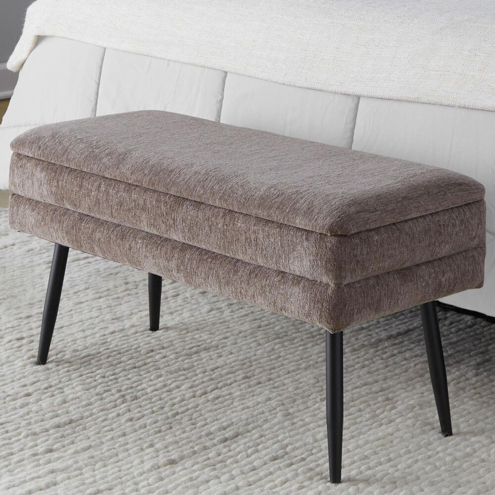 Lumisource Neapolitan Storage Bench with Brown Cushion in Black, , large