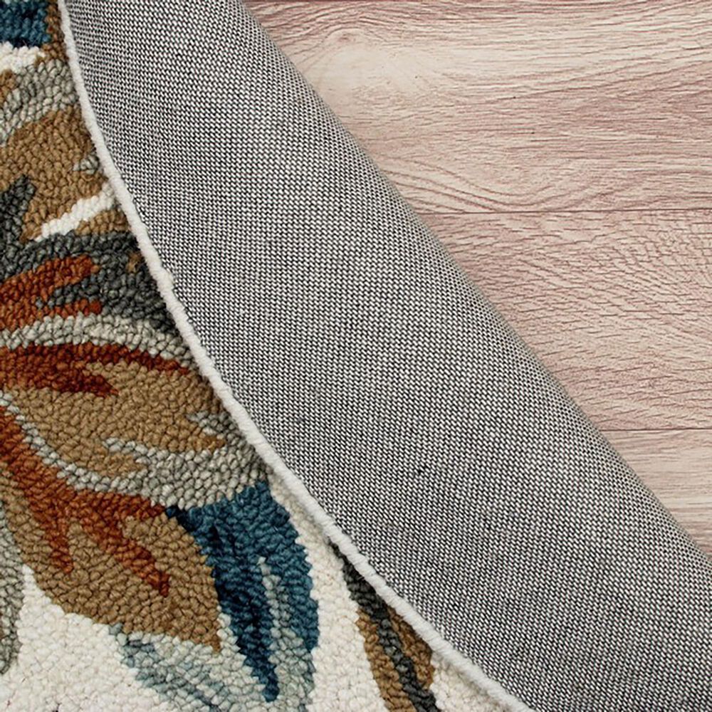 L&amp;R Resources Sinuous Tropical Paradise Floral 6&#39; Round White, Blue and Tan Area Rug, , large