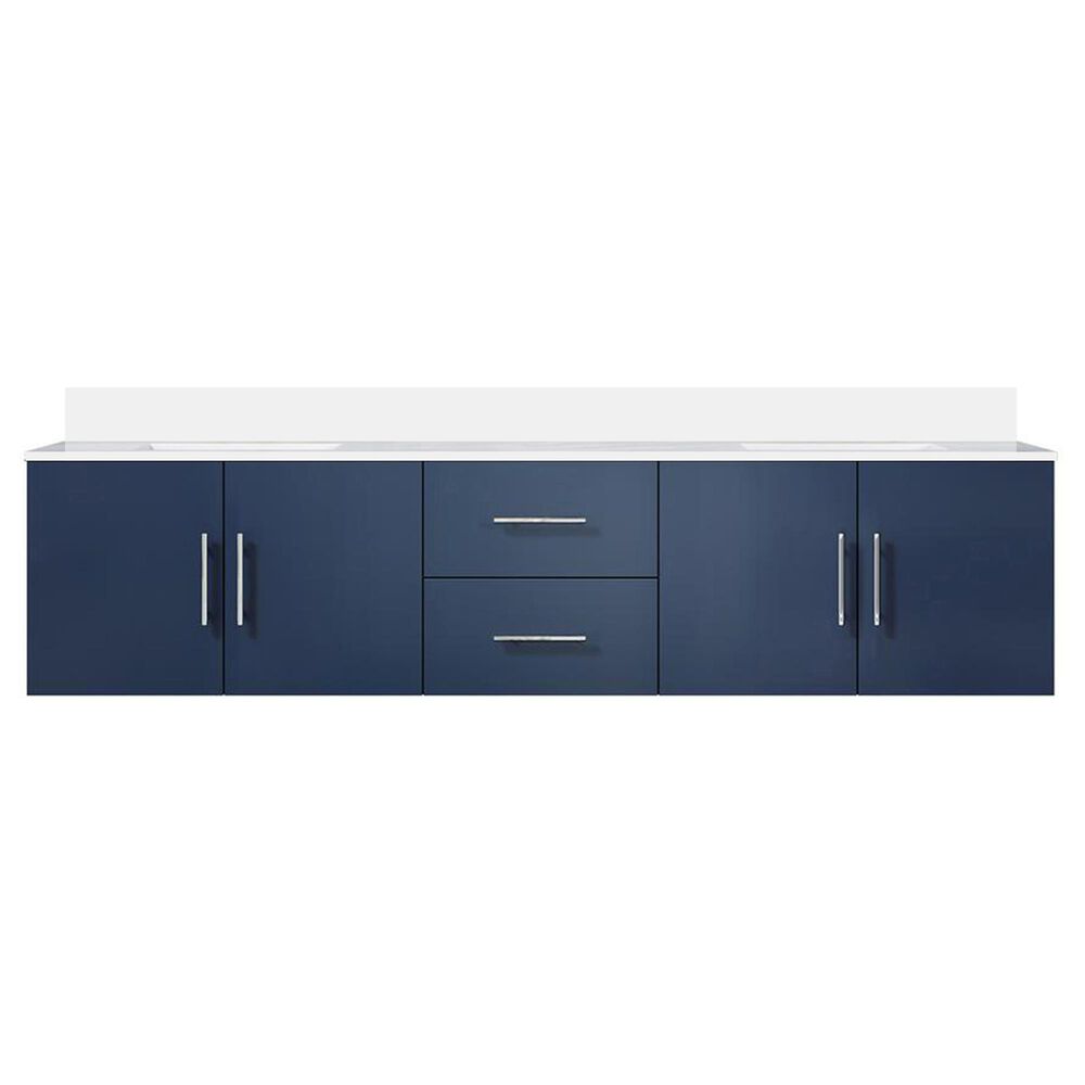 Lexora Home Geneva 80&quot; Double Bathroom Vanity in Navy Blue with 2 cm White Cultured Marble Top and Rectangular Sinks, , large