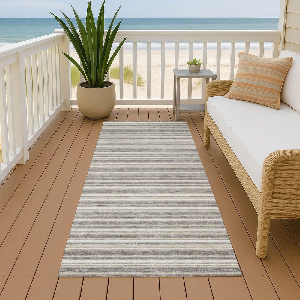 Dalyn Rug Company Soft Essentials Striped Taupe 2'3" x 7'6" Indoor/Outdoor Runner, , large