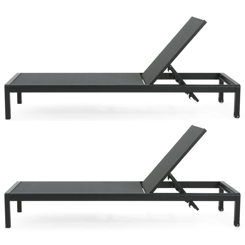 Hearth and Haven Cape Coral Outdoor Chaise Lounge with Adjustable Backrest and Wheels in Black and Gray &#40;Set of 2&#41;, , large
