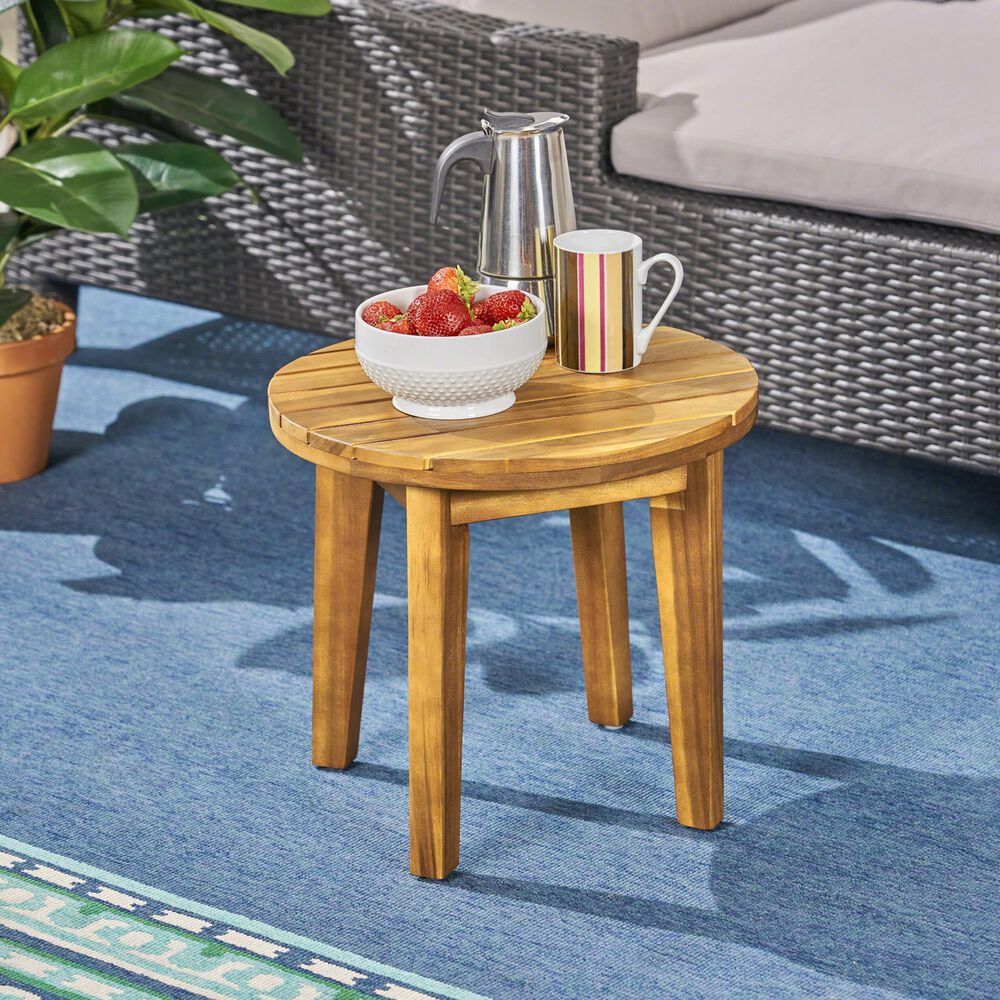 Hearth and Haven Acacia Wood Patio Side Table in Teak, , large