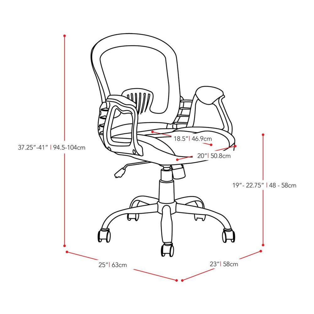 CorLiving Workspace Office Chair in Black Leatherette and Red Mesh, , large