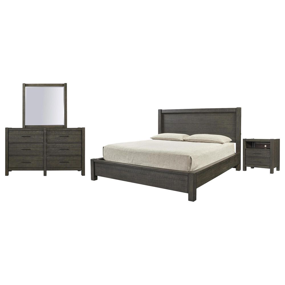 Riva Ridge Mill Creek 4 Piece King Low Profile Bed Set with 2-Drawer Nightstand in Carob, , large