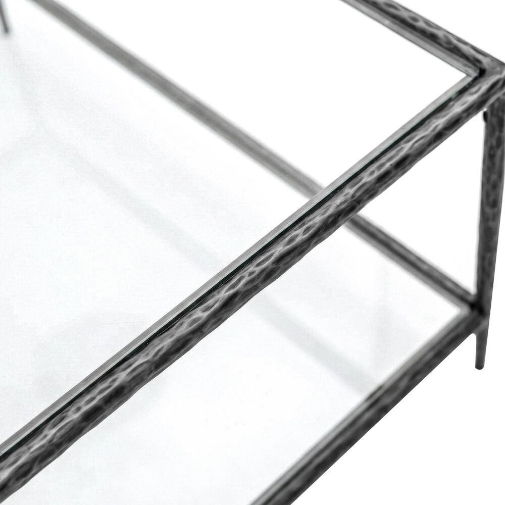 Furniture of America Lalia End Table with Tempered Glass Top and Open Storage Shelf in Gun Metal, , large
