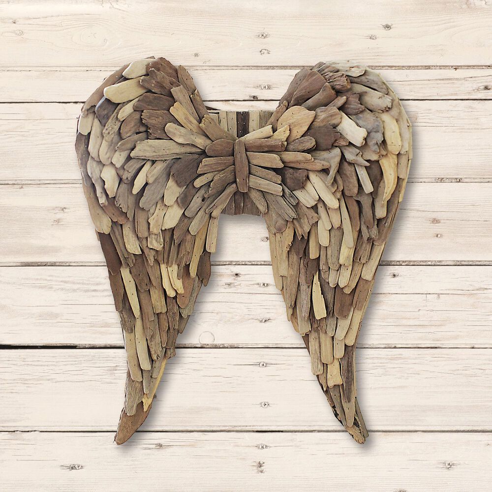 Creative Coop 17" x 22.5" Driftwood Angel Wings Wall Decor in Brown, , large