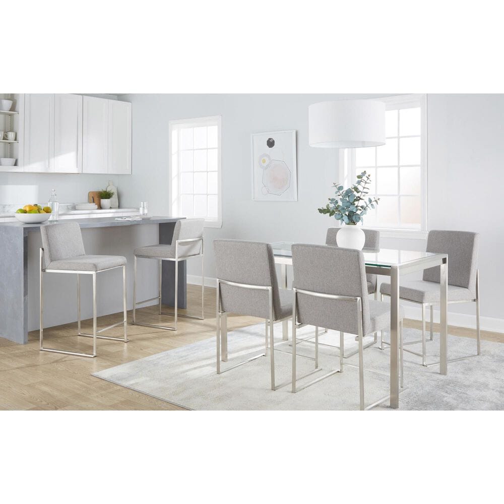 Lumisource Fuji High Back Counter Stool with Grey Fabric Cushion in Stainless Steel &#40;Set of 2&#41;, , large