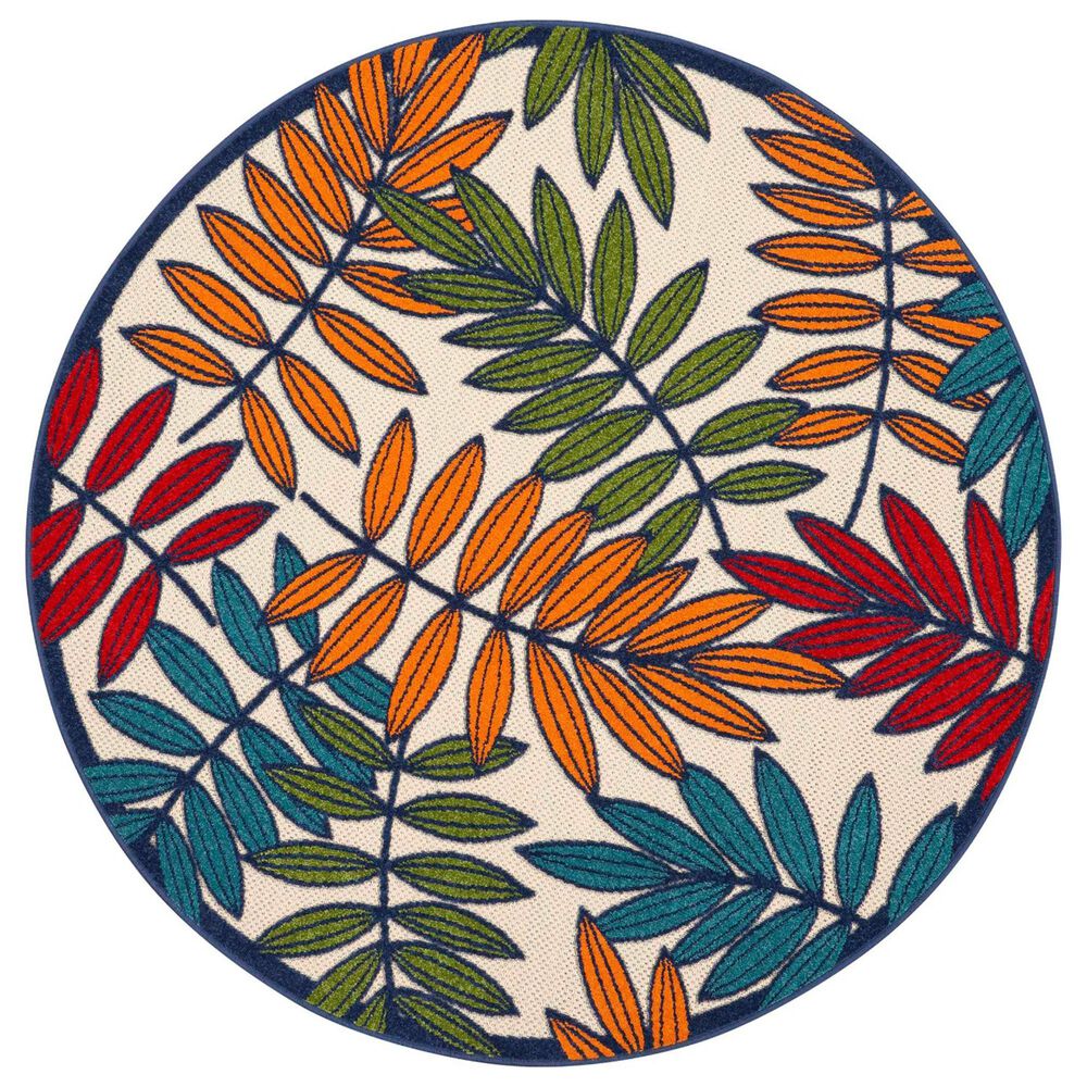 Nourison Aloha Floral 4" Round Multicolor Indoor/Outdoor Area Rug, , large
