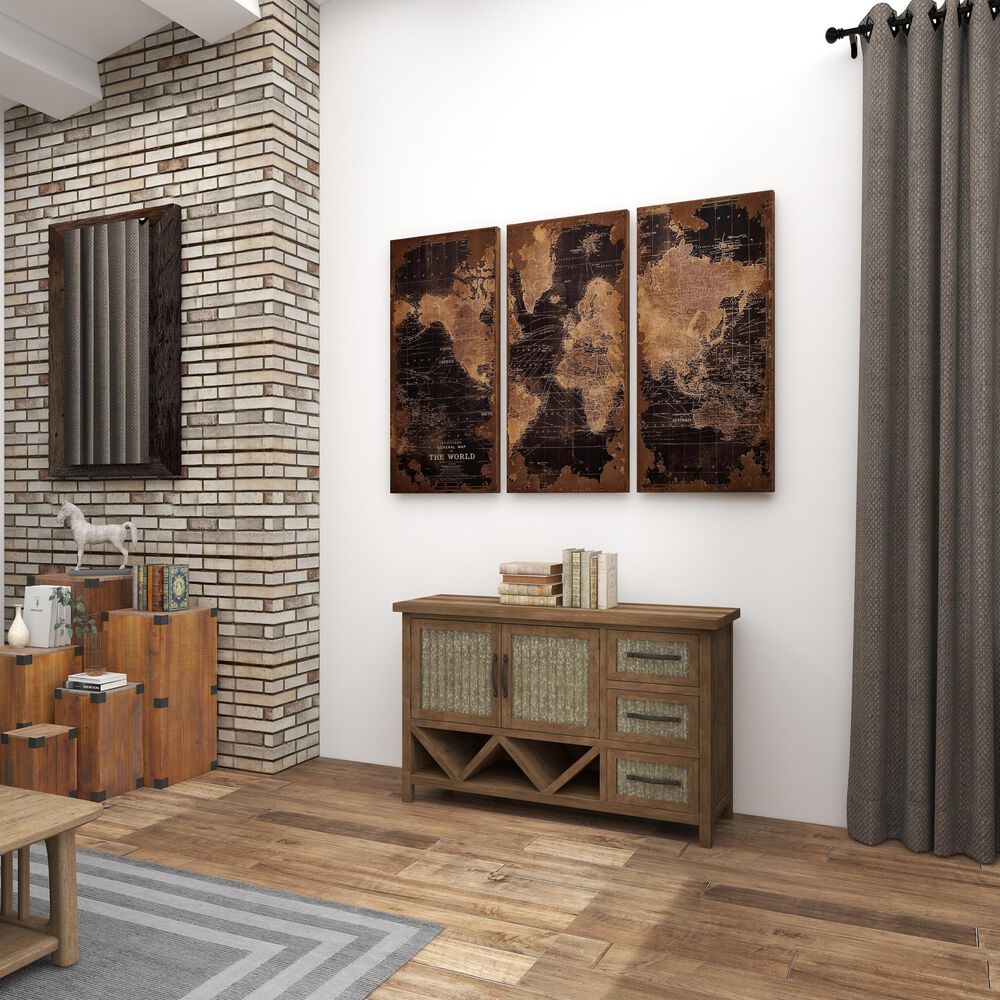Maple and Jade 47&quot; x 22&quot; Vintage World Map Wall Decor in Black, Beige and Brown, , large