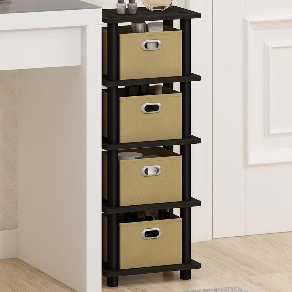 HOMLUX 5-Tier Tall Corner Open Bookshelf with 4 Storage Bins in Espresso and Black, , large