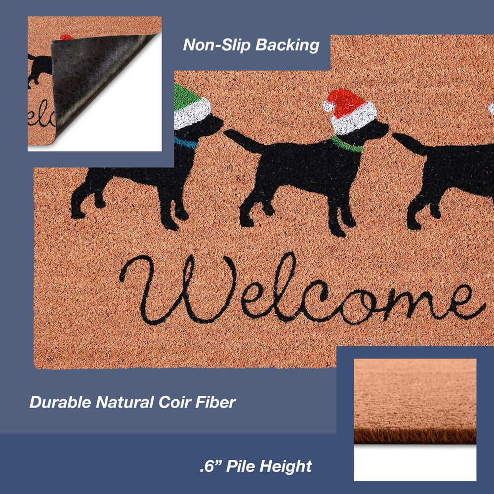 Trans-Ocean Import Natura Three Dogs Holiday 1'6" x 2'6" Natural Outdoor Door Mat, , large