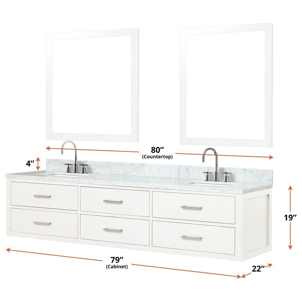 Lexora Home Castor 80&quot; Double Bathroom Vanity in Black with 2 cm White Quartz Top and Rectangular Sinks, , large