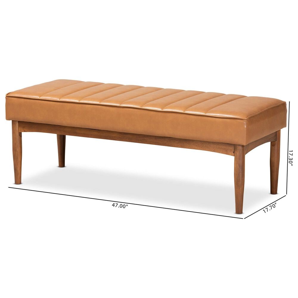 Baxton Studio Daymond Dining Bench with Tan Cushion in Walnut Brown, , large