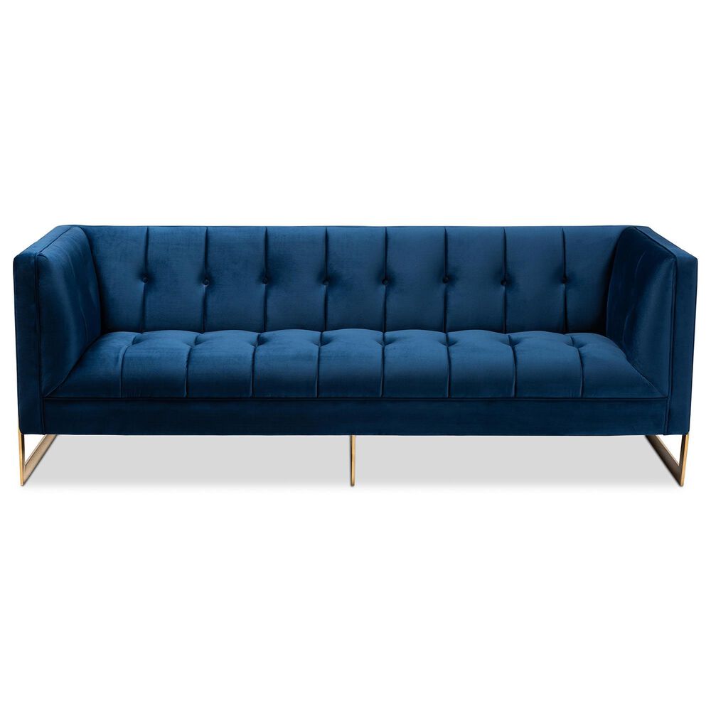 Baxton Studio Ambra Stationary Sofa in Royal Blue Velvet, , large