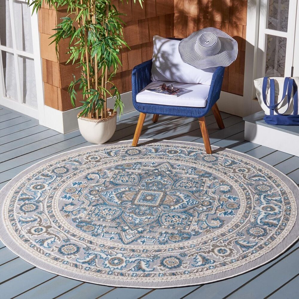 Safavieh Cabana CBN680N 6&#39;7&quot; Round Navy and Grey Indoor/Outdoor Area Performance Rug, , large