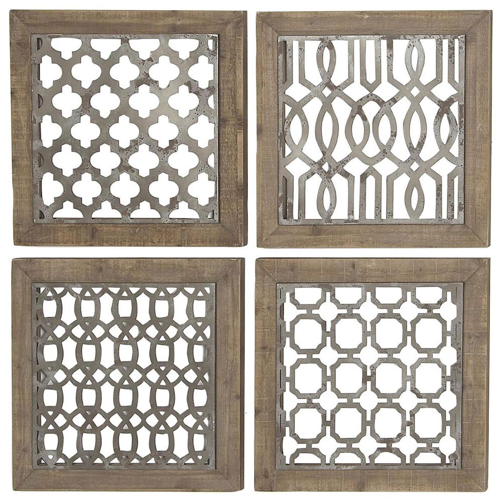 Maple and Jade 19&quot; x 19&quot; Square Home Wall Decor with Trellis Cutouts in Brown and Silver &#40;Set of 4&#41;, , large