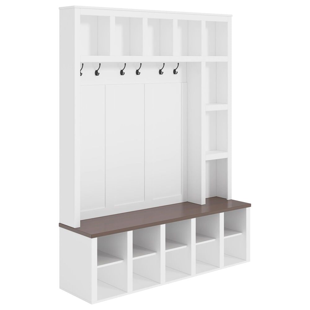 HOMLUX 6-Hook Hall Tree with Cubbies in White, , large