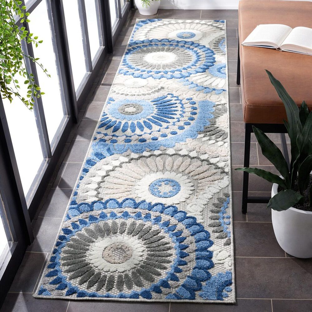 Safavieh Cabana CBN382G 2&#39;2&quot; x 9&#39; Grey and Blue Indoor/Outdoor Performance Runner, , large