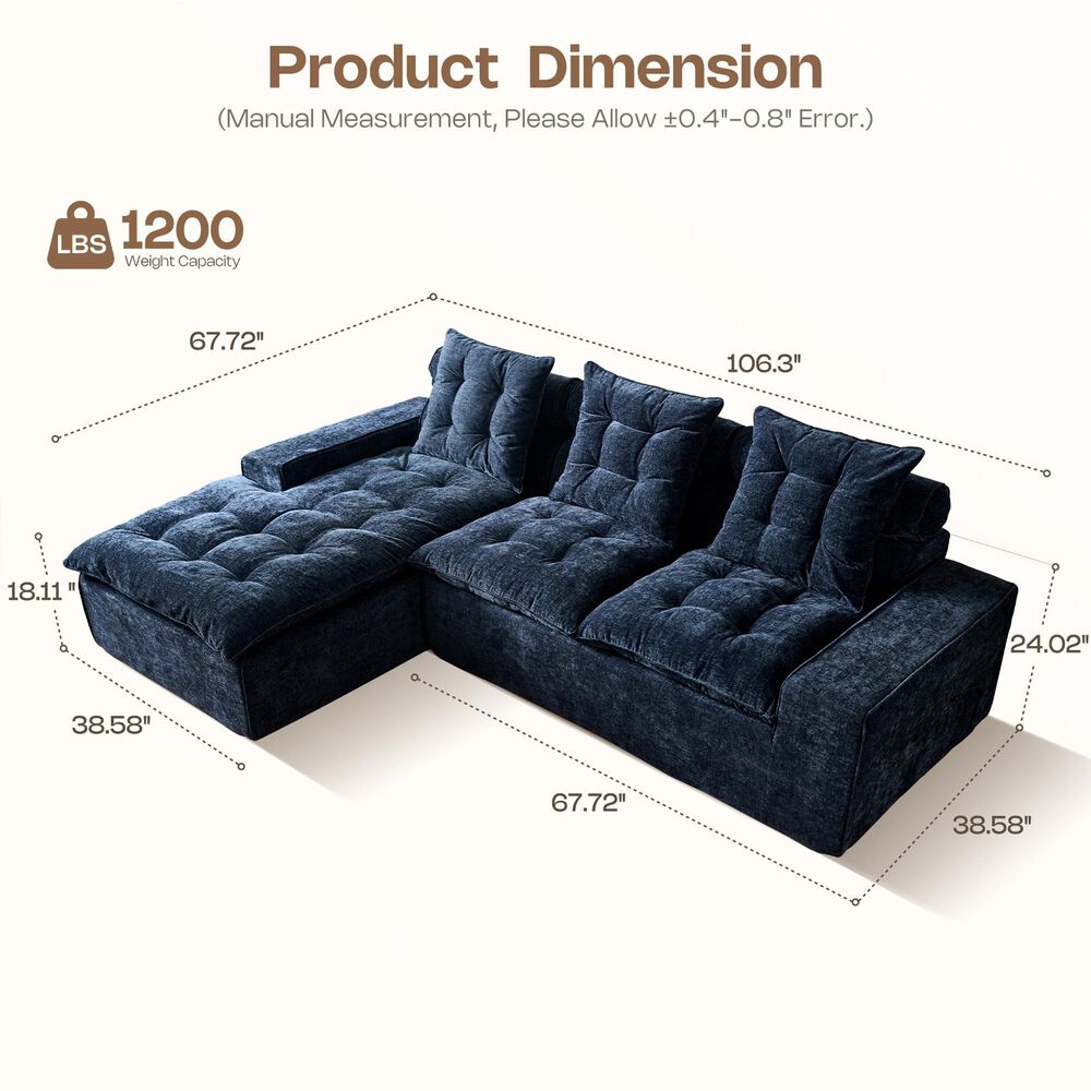 HOMLUX 2-Piece Left Facing Sectional with Chaise in Blue, , large