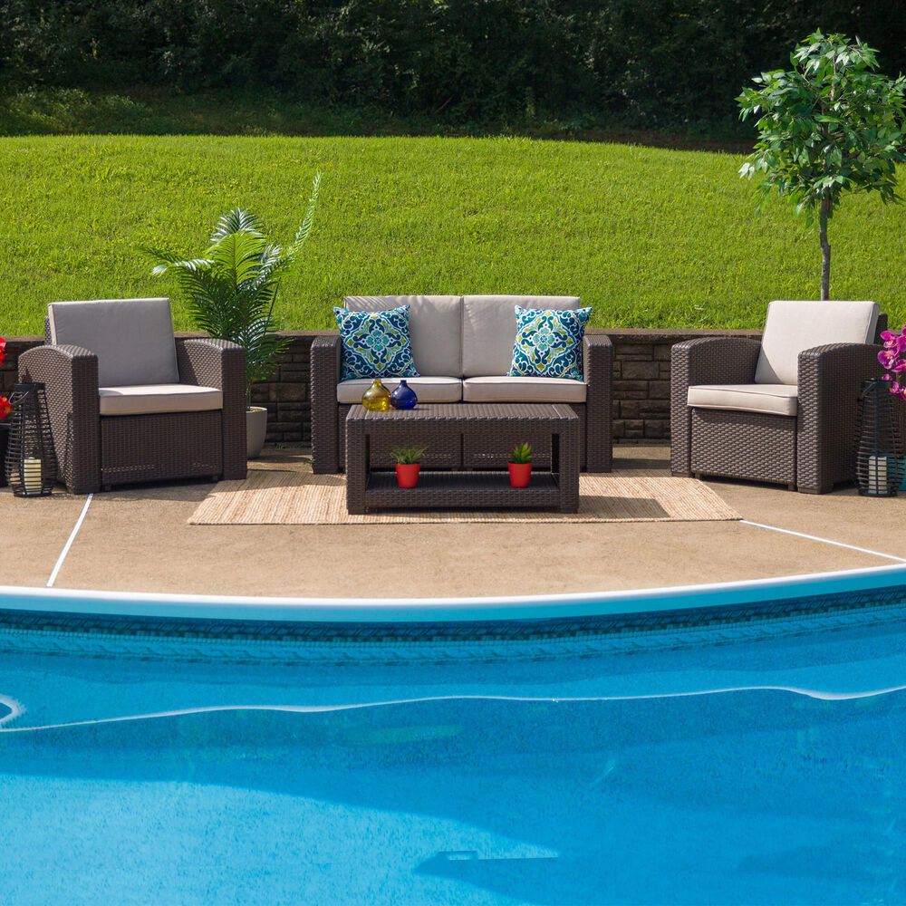 Flash Furniture 4-Piece Patio Chat Set in Brown, , large