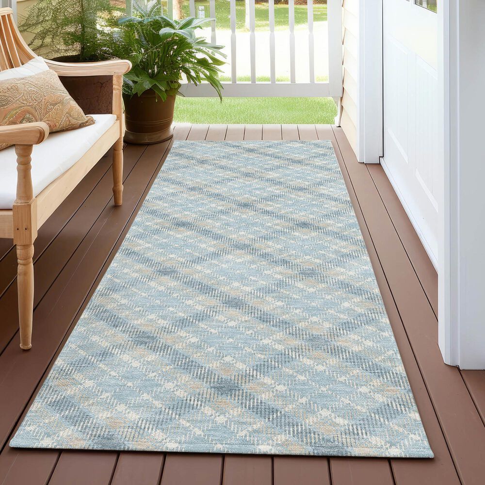 Dalyn Rug Company Soft Essentials Plaid Sky 2'3" x 7'6" Indoor/Outdoor Runner, , large