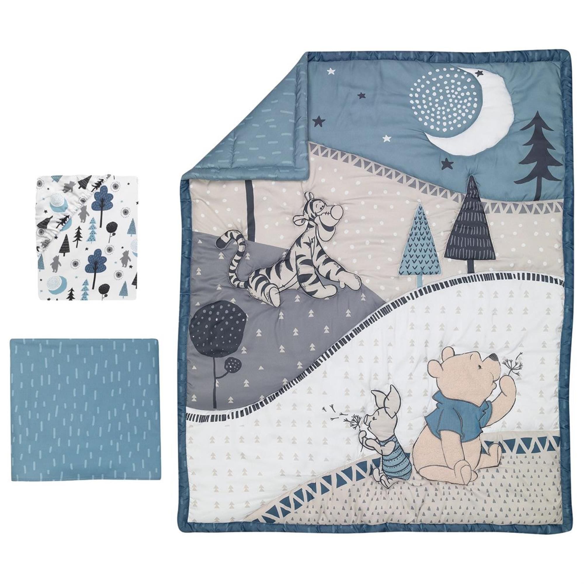 Lambs and Ivy Pooh Bear 3 Piece Crib Bedding Set in Blue and Gray Nebraska Furniture Mart