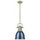 Golden Lighting Duncan 1-Light Small Pendant with Rod and Matte Navy Shade in Aged Brass, , large
