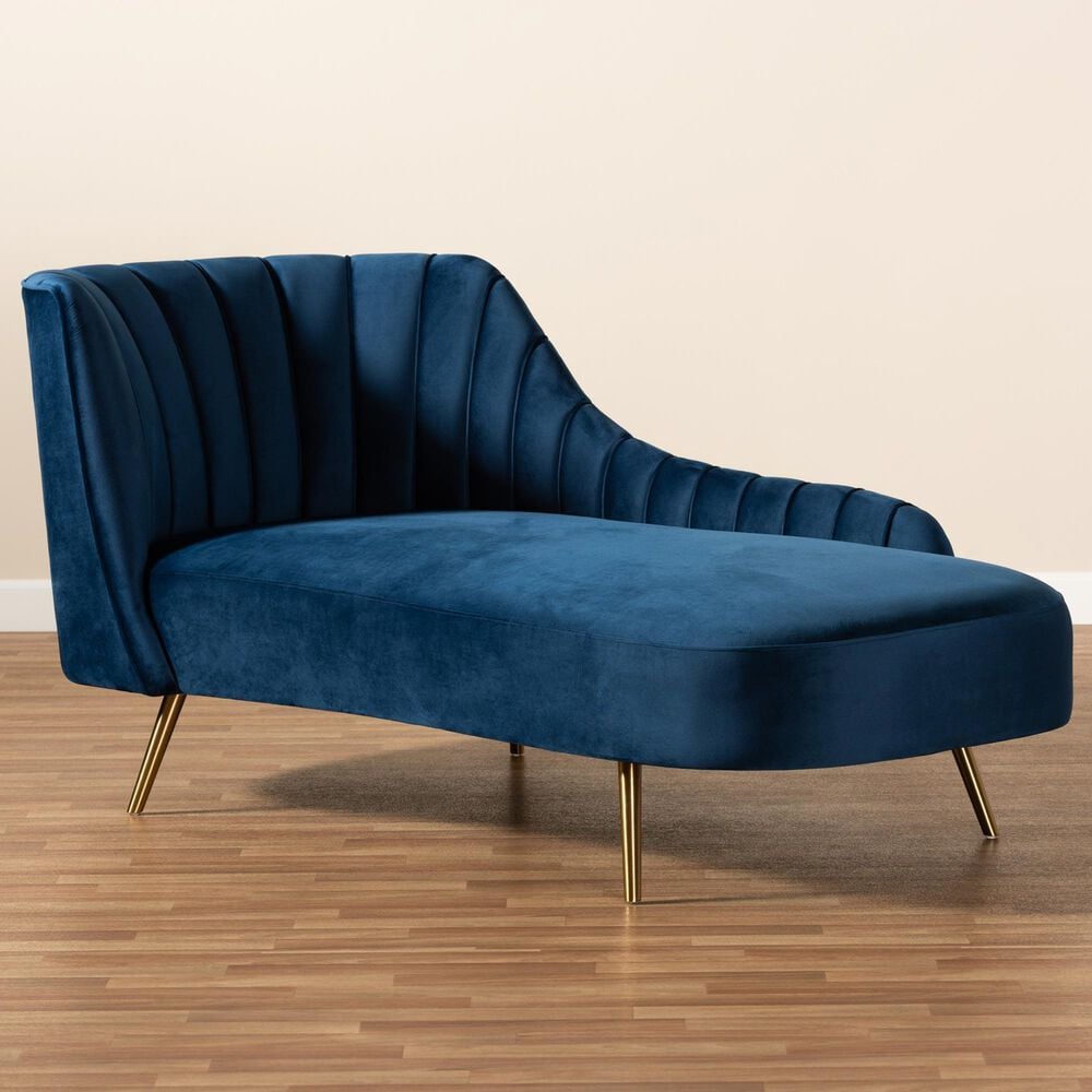 Baxton Studio Kailyn Upholstered Chaise in Navy Blue Velvet, , large