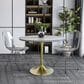 Leisuremod LeisureMod Verve Collection 36 Round Dining Table, Brushed Gold Base with Laminated White Marbleized Top, , large