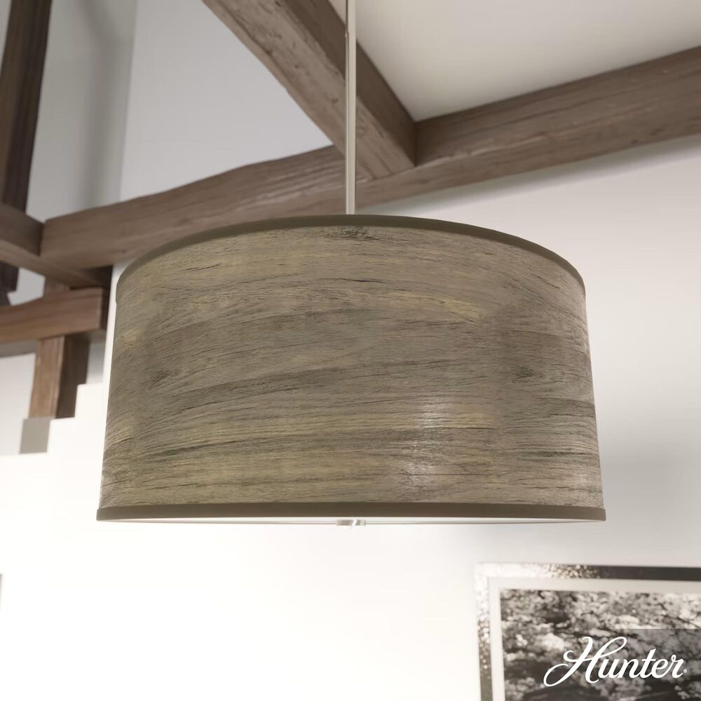 Hunter Solhaven 3-Light Mini Pendant with Warm Grey Oak Shade in Brushed Nickel, , large