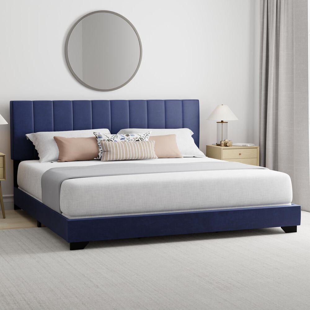 Richlands Furniture Reece King Upholstered Panel Bed in Sapphire Blue, , large