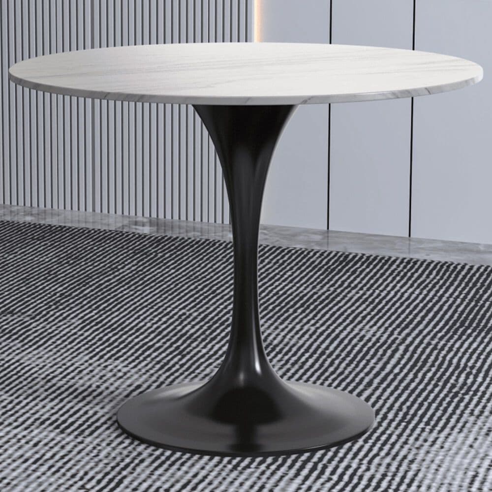 Leisuremod LeisureMod Verve Collection 36 Round Dining Table, Black Base with Sintered Stone White Top, , large