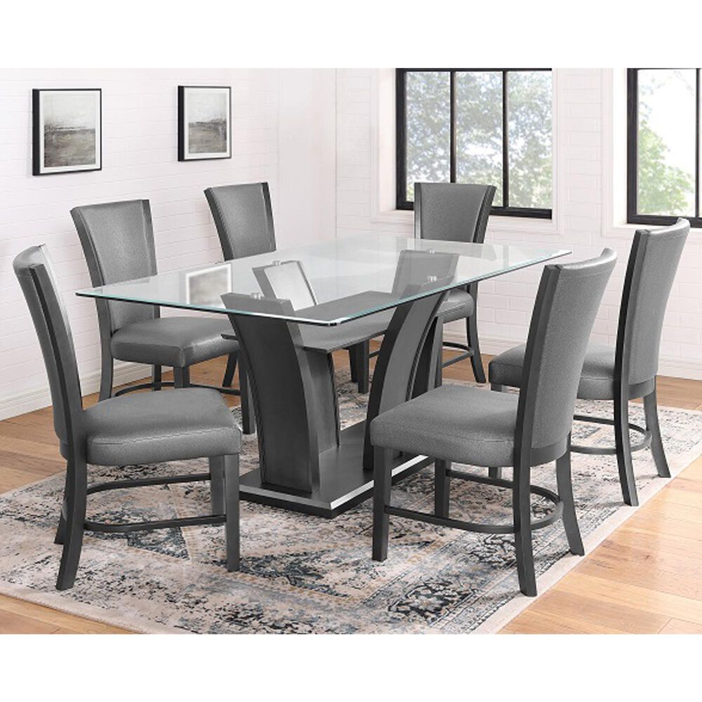 Crown Mark Camelia 7-Piece Rectangle Dining Set in Dark Gray and Clear, , large