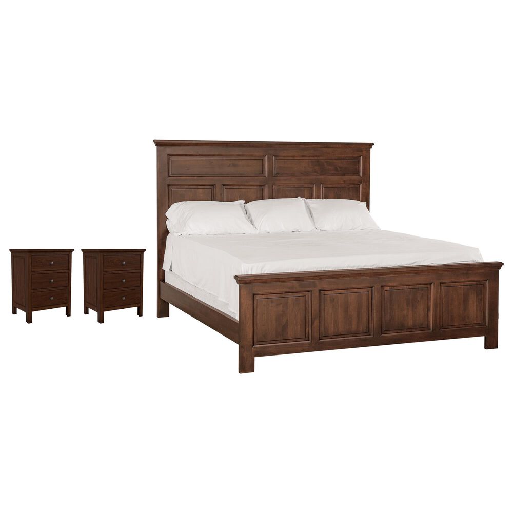 Archbold Furniture Heritage King Raised Panel Bed with Two Nightstands in Brown Mahogany, , large