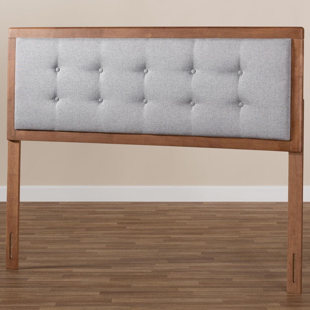 Baxton Studio Sarine Full Panel Headboard with Light Grey Upholstered in Walnut Brown, , large