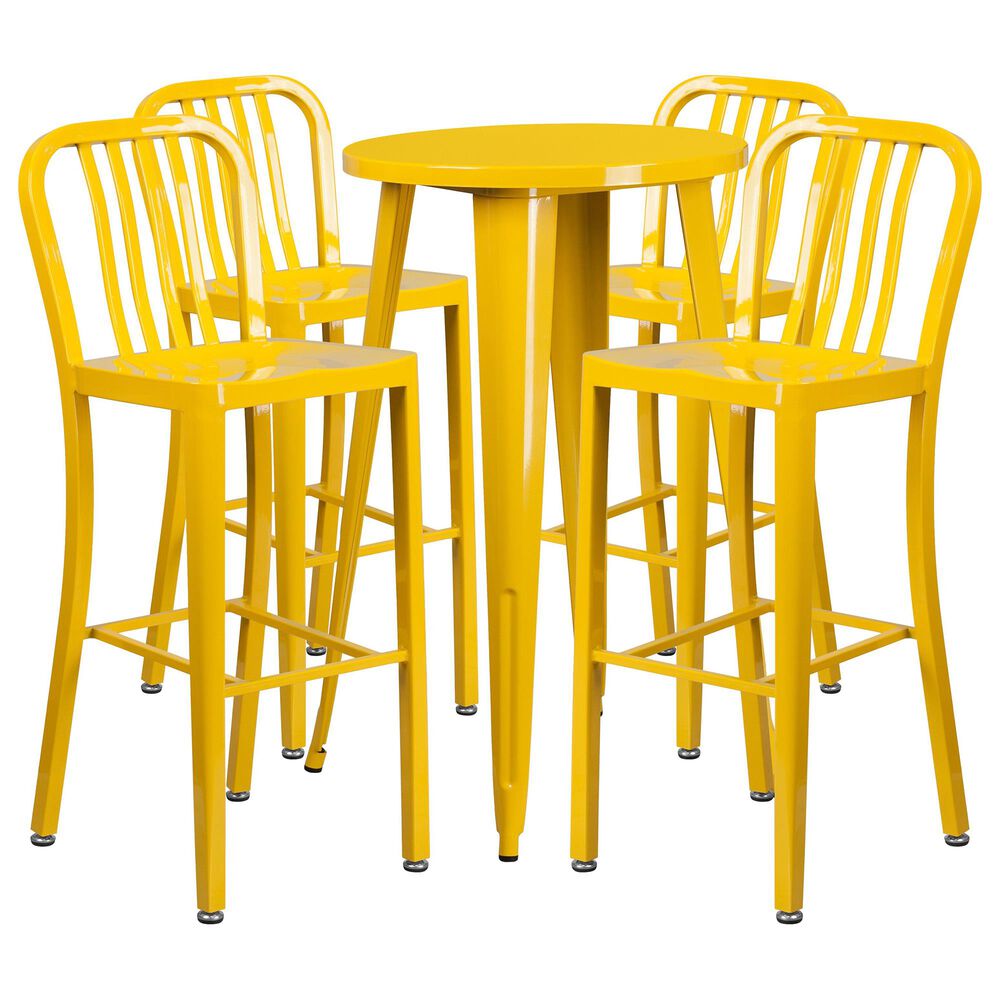 Flash Furniture 5-Piece Metal Bar Table Set in Yellow, , large