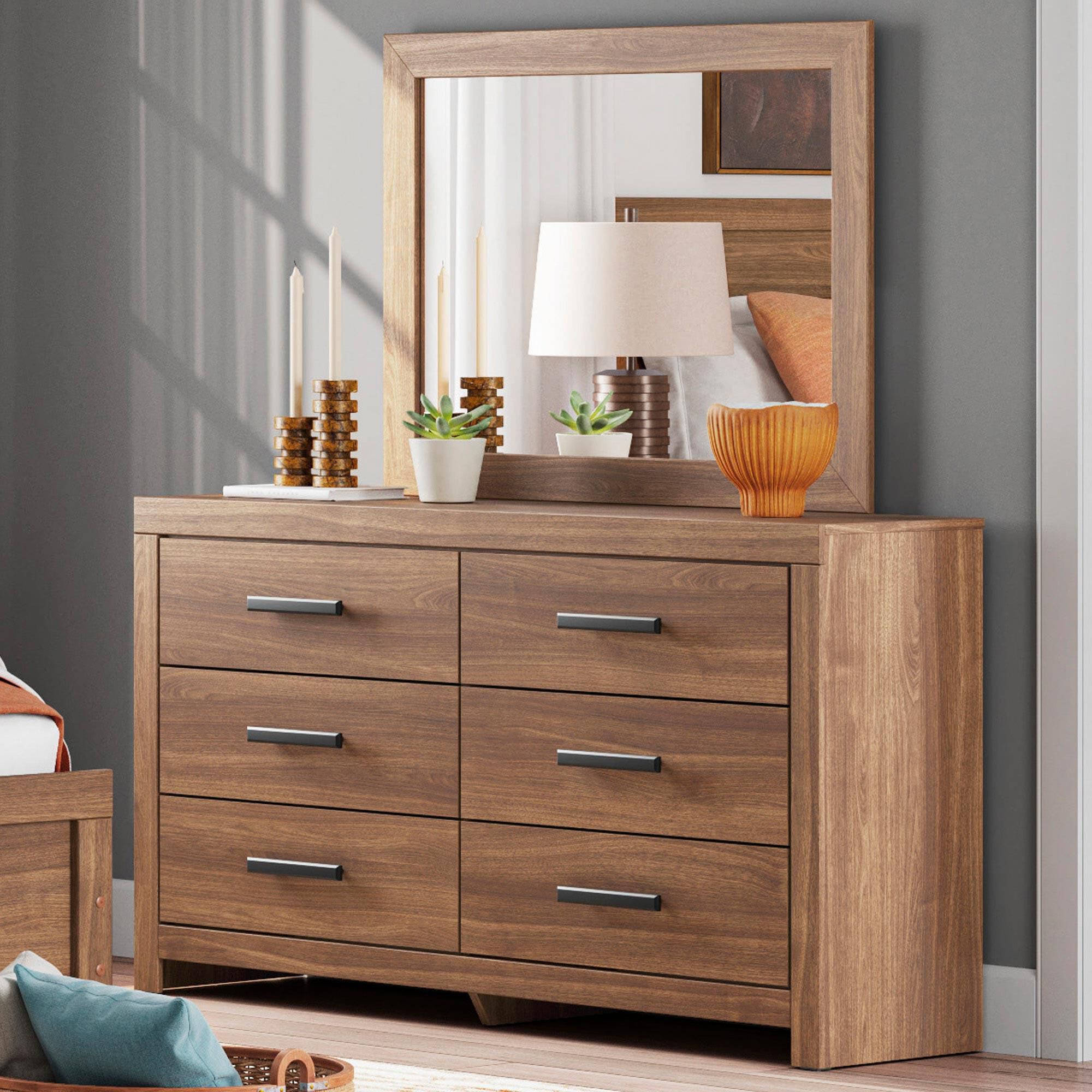 Ashley Broachmyn 6 Drawer Dresser and Mirror in Auburn