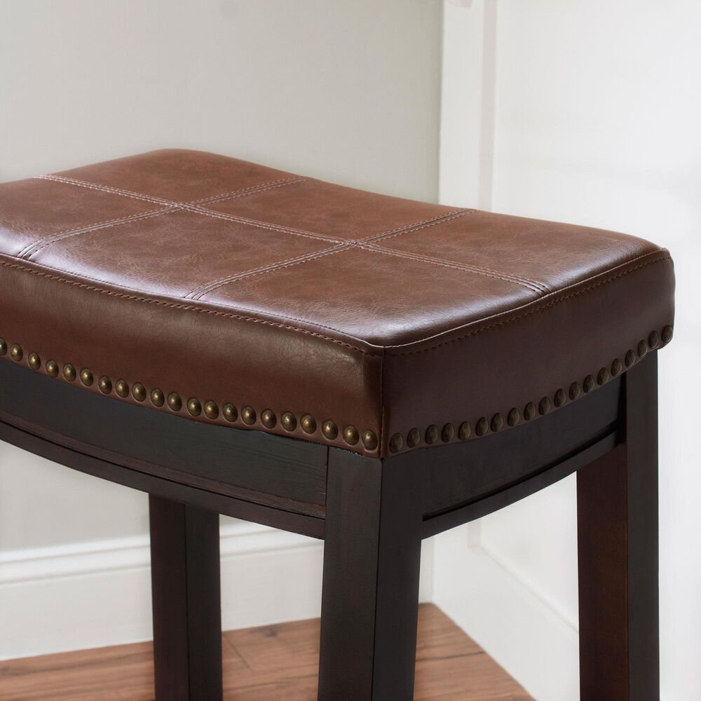 Linon Home Decor Claridge Bar Stool with Cognac Cushion in Dark Brown, , large