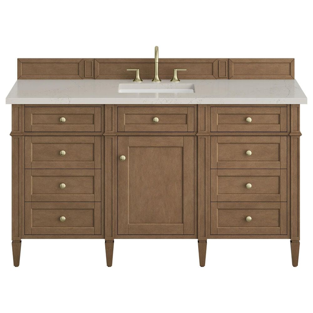 James Martin Brittany 60" Single Bathroom Vanity in Pecan with 3 cm Siberian Silestone Top, Rectangular Sink and FreePower Wireless Charger, , large