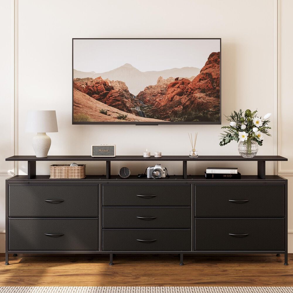 HOMLUX 63" 7-Drawer TV Stand with Adjustable TV Mount in Black Carbon Fiber, , large