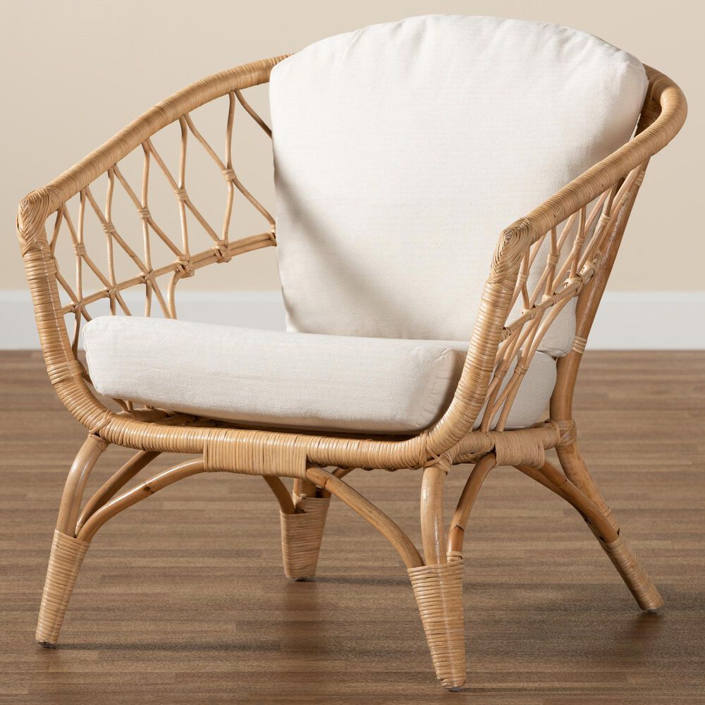 Baxton Studio Feya Rattan Arm Chair in White, , large