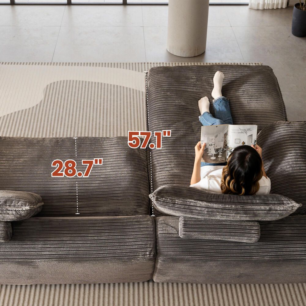 HOMLUX 112" Modern Sectional Sofa with Curved Armrests in Gray, , large