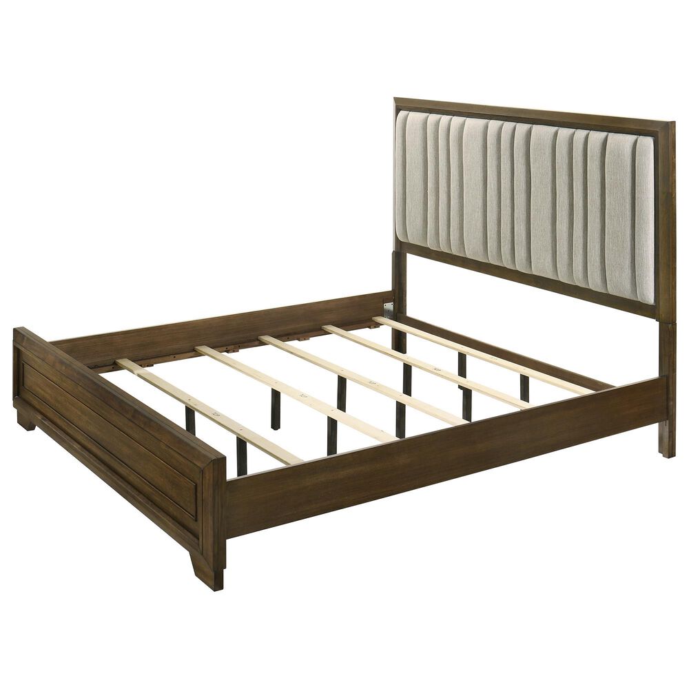 Crown Mark Lakecrest King Wood and Upholstered Panel Bed in Brown, , large