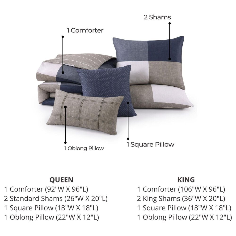 Bebejan 5-Piece King Checkered Comforter Set in Navy and Tan, , large